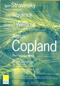 Brunel Ensemble flyer for an Aaron Copland concert in 1997