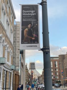 Poster showing conductor Domingo Hindoyan of the Liverpool Philharmonic. The season opening concert featured Copland's Piano Concerto. 